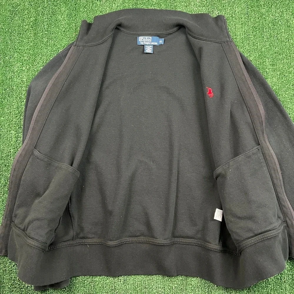 VTG Polo Ralph Lauren Sweater Men's XL Black Full Zip Cotton Mock Neck Red Pony